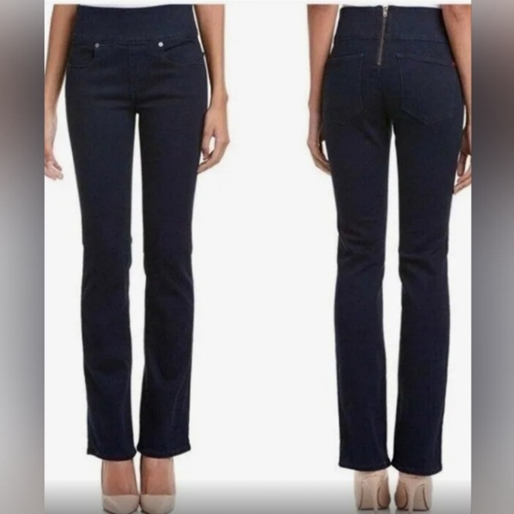 Spanx Signature Waist Slim Boot Dark Wash Jeans Size 29 Back Zip - Picture 1 of 9